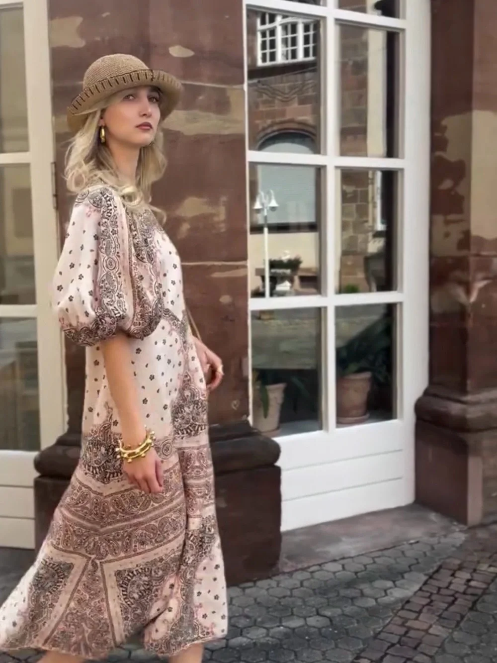 Zimmermann Blush Paisley Puff-Sleeve Midi Dress